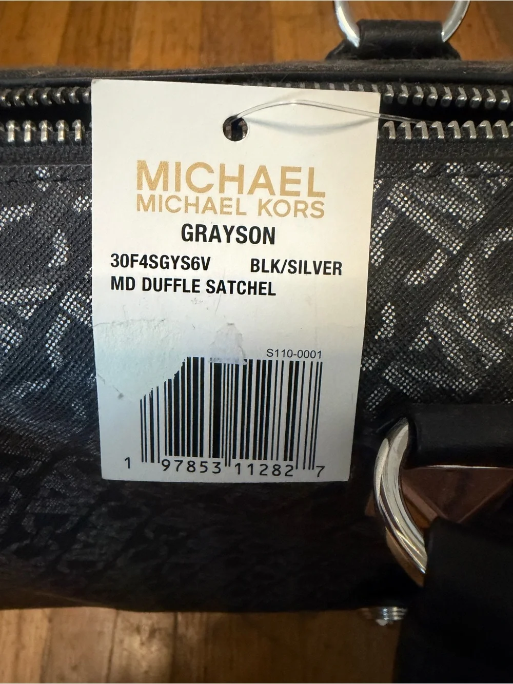 Michael Kors Black and Silver Grayson Medium Duffle Satchel NWT
